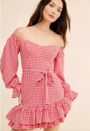 Maeve Anthropologie Bare Frill Mini Dress Red White 0P Petite thumbnail 1