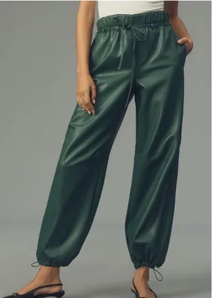 Anthropologie Pilcro Faux Leather Soft Parachute Pants Green Size S‎ NWT thumbnail 1
