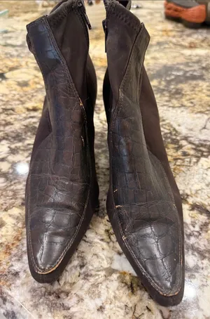 Coach and Four Dark Brown Croc-Embossed Pointed Ankle Boots thumbnail 1