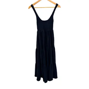 ASOS DESIGN Crinkle Black Smocked Tiered Midi Dress Scoop Neck Sleeveless Size 2 thumbnail 6