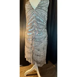 Patra Vintage Sequin Beaded Cocktail Dress Silver Art Deco Gatsby Sz 16 RN 65518 thumbnail 11