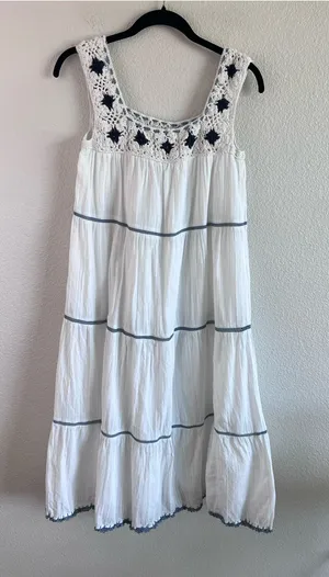 Lucky Brand Crochet Tiered Swing Sundress Prairie Dress Cottagecore thumbnail 1