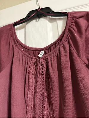 Colosa Boho Crochet Lace Peasant Top Burgundy Mauve Short Sleeve Size L thumbnail 5