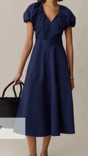 NWT o.p.t Vivianne Dress size 4 navy blue Few Moda belt midi cotton thumbnail 1