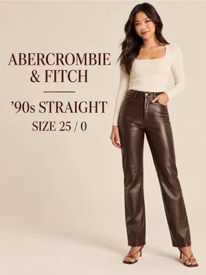 Abercrombie & Fitch ’90s Straight Faux Leather Pants Brown Size 25 / 0 thumbnail 2