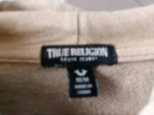 True Religion Brand Jeans cropped hoodie sweatshirt in beige/khaki size medium. thumbnail 6