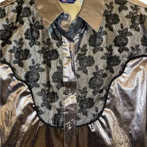 vintage metallic western Glam silver Lume embroidered cowgirl button up shirt thumbnail 10