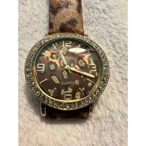 Adrienne Leopard‎ Print Quartz Watch With Rhinestone Bezel & Leather Band thumbnail 6