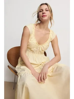 Derek Lam 10 Crosby x RTR Tiered V-Neck Dress in Butter yellow 4 Womens thumbnail 12