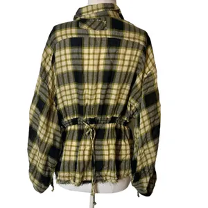 Free‎ People Pacific Dawn Plaid Shirt black green tan sz L thumbnail 6