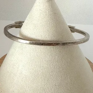 Vintage Mexico Alpaca Silver Abalone Shell Inlay Hinged Bangle Bracelet thumbnail 8