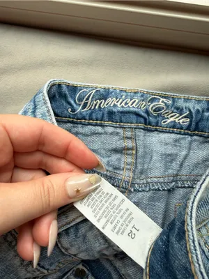 American Eagle Light Blue Denim Mini Skirt with Embroidered Waistband thumbnail 2