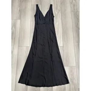 Enza Costa Nuit Silk Satin Minimalist Chic Elegant Maxi Black Dress NWOT XS thumbnail 4