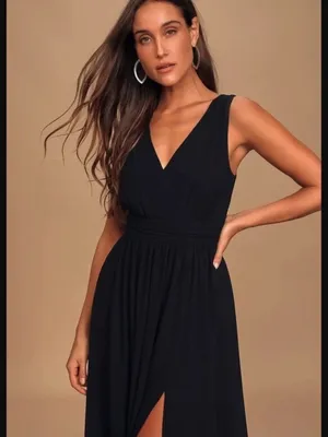 Lulu's Elegant Black V-Neck Maxi Dress with Front Slit thumbnail 2