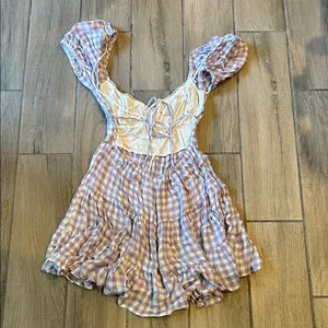 Chic Lavender Checkered Mini Dress Purple thumbnail 5