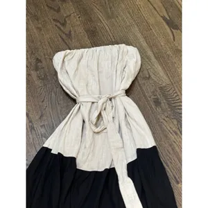 Lumiere Linen Blend Color‎ block Maxi Dress Belted Size Small Black Tan thumbnail 3