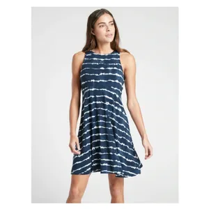 Athleta Santorini Thera Dress Small Navy‎ Blue Tie Dye Stripe Mini Summer Beach thumbnail 2