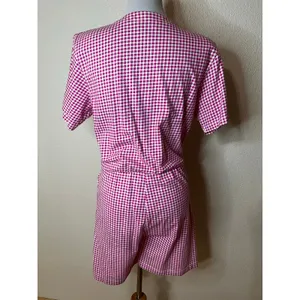 FADS VINTAGE pink white gingham button-front romper playsuit 80s 90s thumbnail 5