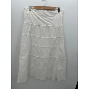 White Linen Cotton Tiered Midi Skirt Sz L Boho Coastal Lagenlook Sustainable‎ thumbnail 2