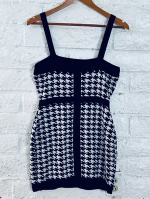 Coco and Shay Houndstooth Knit Mini Dress Size L Stretch Party Cocktail Sweater thumbnail 6