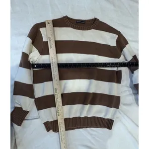 Brandy Melville Brianna Cotton Thick Stripe Sweater Navy Brown White One Size OS thumbnail 6