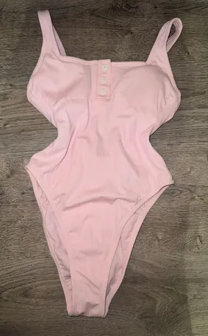 Stoney Clover Lane x Target pink ribbed Henley one piece swimsuit NWOT XSMALL thumbnail 1