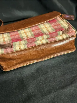 Vintage Longaberger Red, Green, Tan Plaid Crossbody Purse thumbnail 11