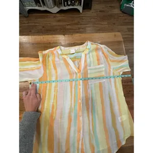 Title: Zac & Rachel XL Pastel Watercolor Stripe Button Down Shirt Roll Tab Sleev thumbnail 11