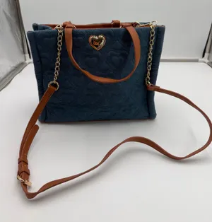 Vintage Luv Betsey Betsey Johnson Denim Heart Tote Crossbody Bag Blue Brown thumbnail 1