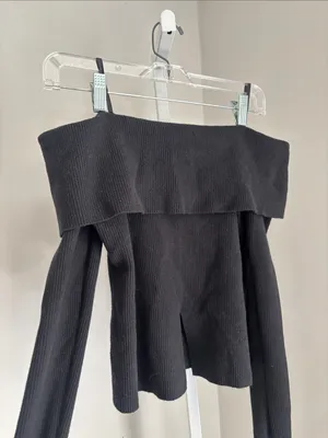 Abercrombie & Fitch Ribbed Knit Off-The-Shoulder Cutaway Sweater Black Size M thumbnail 5