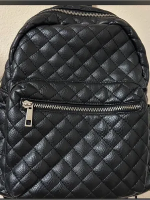 Quilted Black Women's Backpack with Front Zip Pocket thumbnail 7