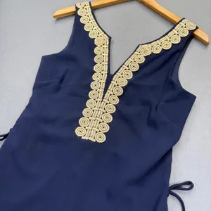 Lilly Pulitzer Navy Blue Gold Soutache Trim Shift Dress 30375 Womens Size 0‎ thumbnail 2