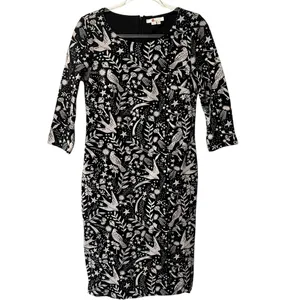 Boden Winifred Black Mystic Woodland Birds Knee Length Sheath Size 6L thumbnail 3