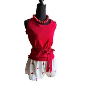 Ann Taylor Silk Blend Sweater Tank Medium Red Sleeveless Tie Waist Shell Top thumbnail 2