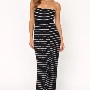 Zenana Striped Black & White Maxi Strapless Dress Small thumbnail 2