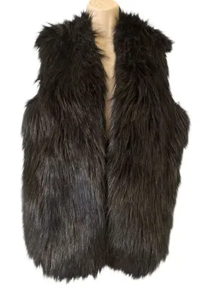 CHAUS New York Black lined Faux Fur Vest Size Small Open Front thumbnail 1