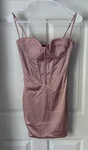 Oh Polly Moonstruck satin mini dress corset-style bodice rhinestone women size 0 thumbnail 1