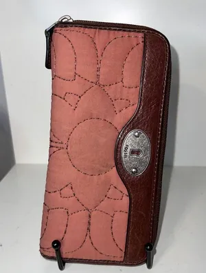 VTG Fossil Key-Per Floral Wallet Brown Leather Zip Around Clutch Organizer Purse thumbnail 6