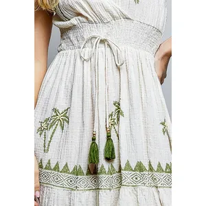 POL Palm Tree Print Wrap Bodice Smocked Waist Ruffle Hem Dress - Medium thumbnail 9