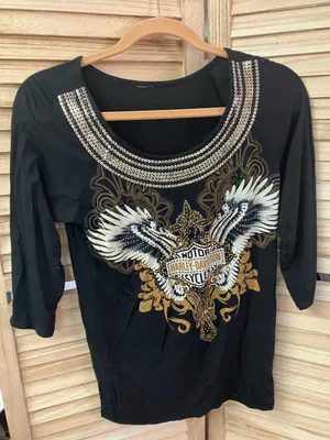 Harley-Davidson Women's Black Embellished Long Sleeve Scoop Neck Tee thumbnail 1