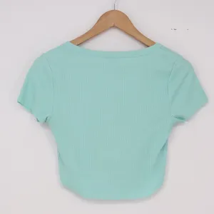Wild Fable Crop Top Womens S Ribbed Henley Mint Green Short Sleeve Excellent thumbnail 5
