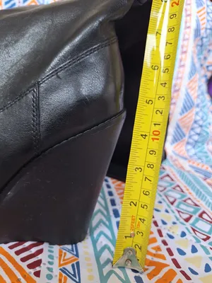 Lauren Ralph Lauren Wilda Black Leather Wedge Knee High Foldover Boots Size 6.5 thumbnail 10