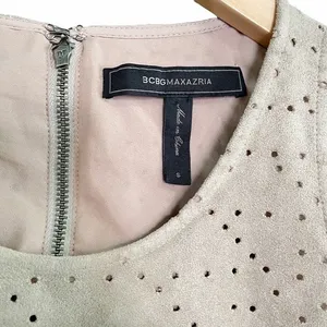 BCBGMAXAZRIA Caralyn Top Size Small Faux Suede Perforated Peplum Y2K Beige thumbnail 6
