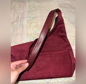 New Faux Suede Slouchy Hobo Bag & Pouch Multiple: Colors: burgundy Faux Suede Bag Faux Leather Pouch Size Measures 14.17x12.2x5.12 Inches No refunds or cancellations thumbnail 7