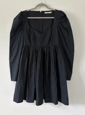 Abercrombie & Fitch Black Poplin Square Neckline Long Sleeve Babydoll Mini Dress thumbnail 1
