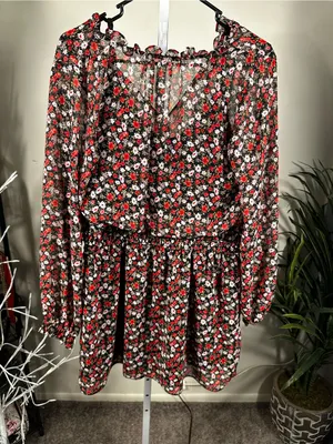 Socialite N180 Black Floral Dress with stretchable waist and Red & White Flowers thumbnail 4