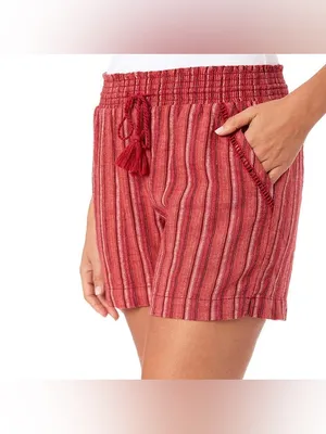 Briggs Striped Linen Blend Drawstring Shorts Red Beachy Summer XS thumbnail 2