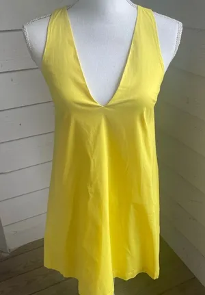 Free People Women’s Canary Yellow Sleeveless V neck Mini Dress Size XS Vacation thumbnail 1