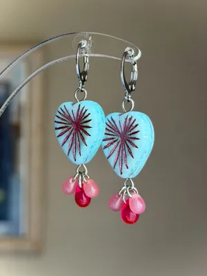 Handmade quality Czech glass heart beads fairy boho vintage retro style earrings🩷 thumbnail 6