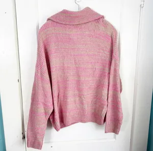 Aerie Space Dye Quarter Zip Sweater Wool Blend Lip Gloss Pink Orange Zipper L thumbnail 7